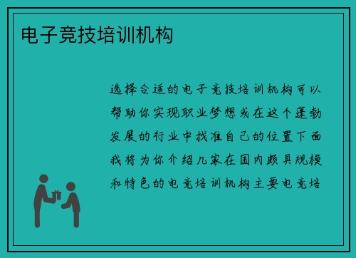 电子竞技培训机构